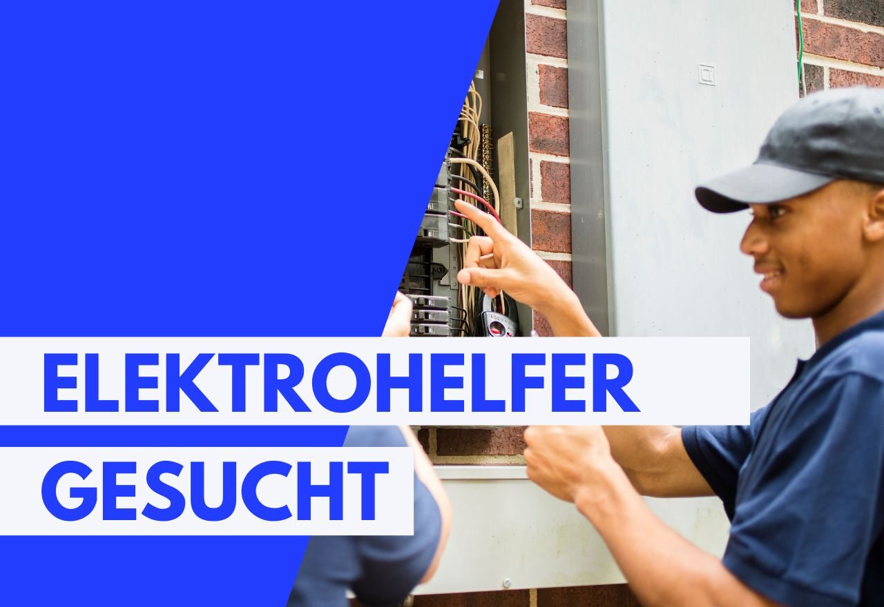 Werbegrafik Elektrohelfer gesucht mit Elektriker am Zählerschrank