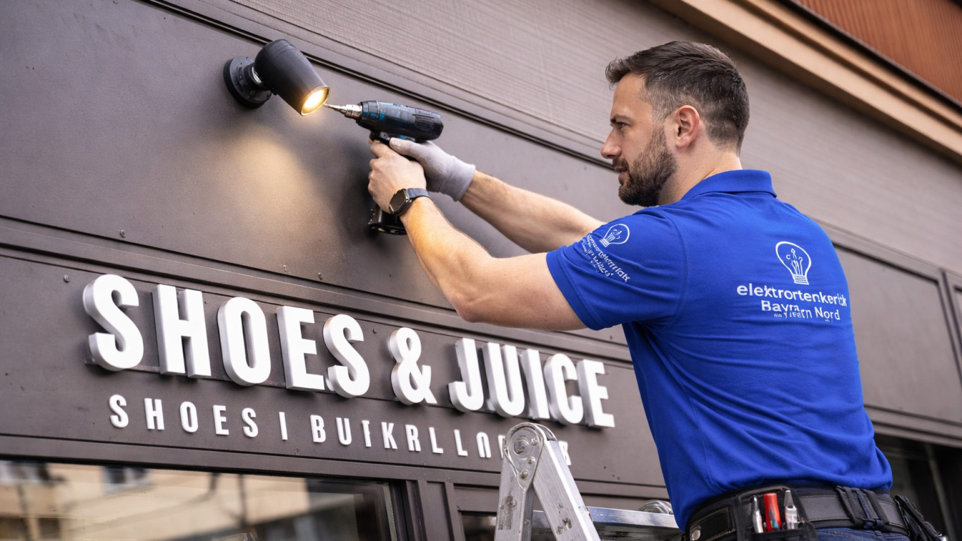 elektriker installiert spotlight über schaufenster (2)